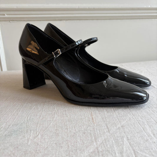 Zara Mary Jane Block Heel Shoes – Black Patent – Size EU 38 (UK 5)