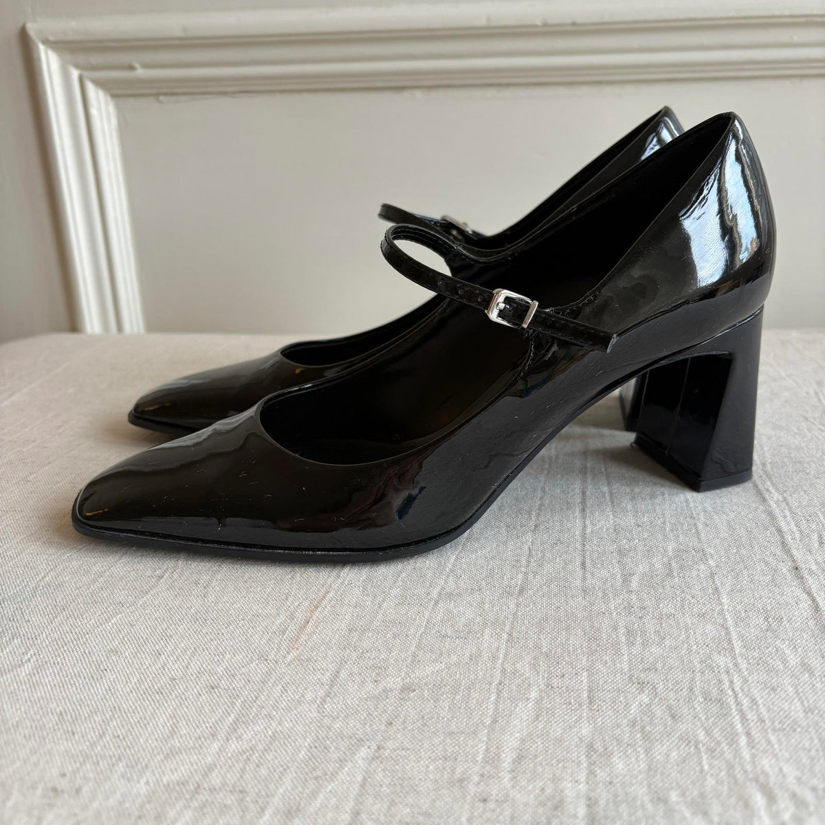 Zara Mary Jane Block Heel Shoes – Black Patent – Size EU 38 (UK 5)