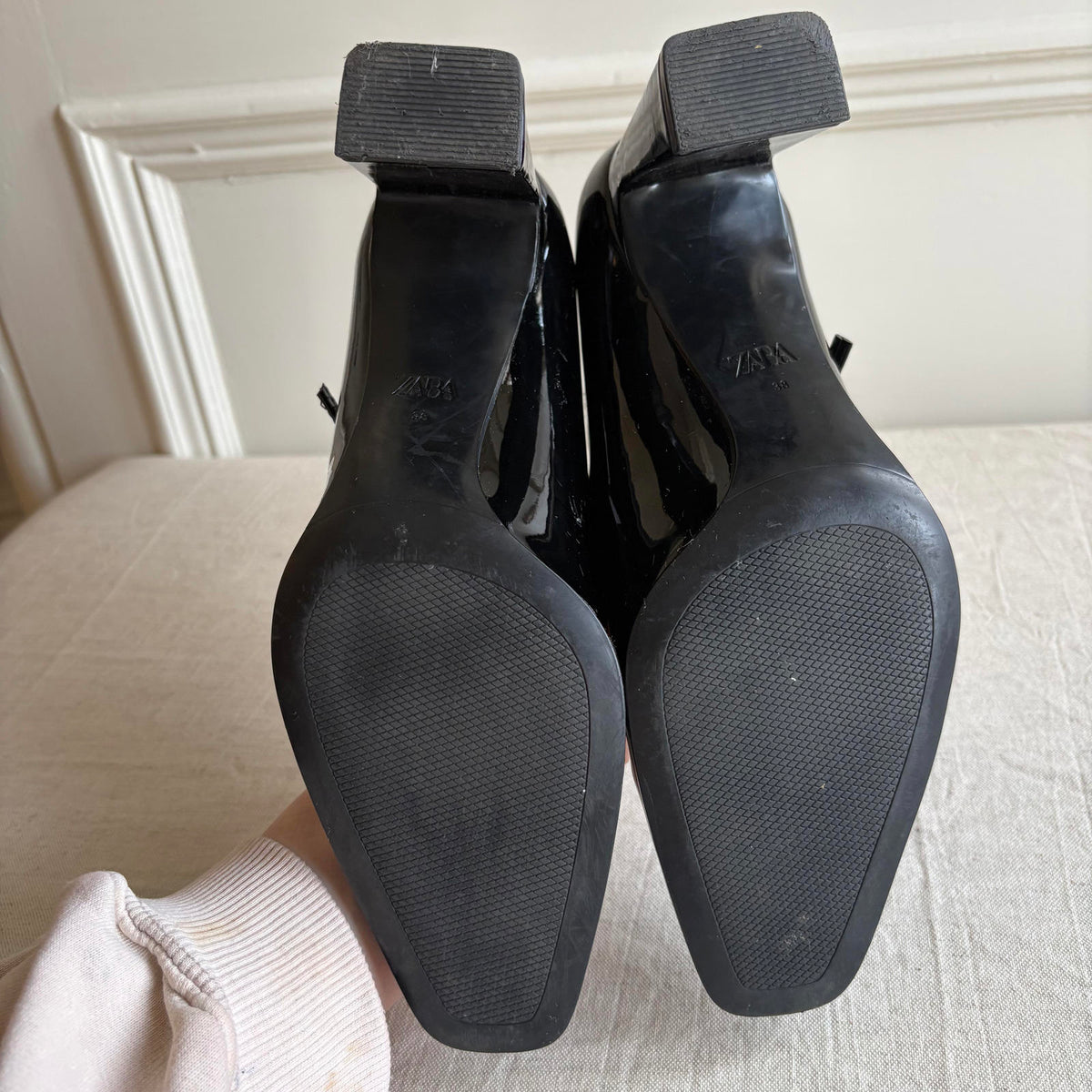 Zara Mary Jane Block Heel Shoes – Black Patent – Size EU 38 (UK 5)