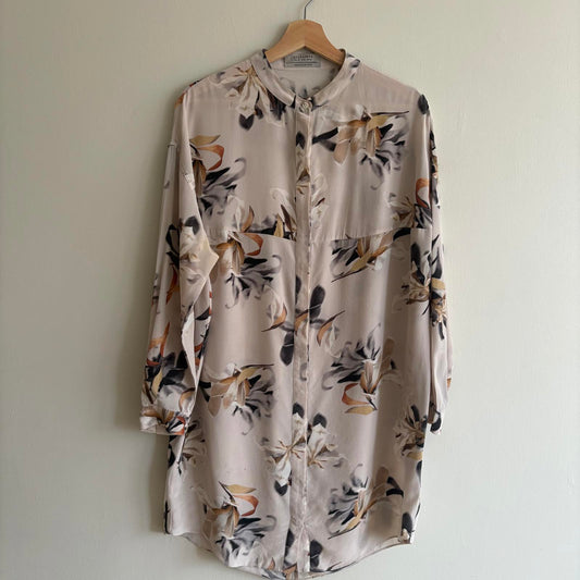 AllSaints Silk Helle Yoro Floral Shirt Dress UK 10 | Soft Romantic Dark Academia