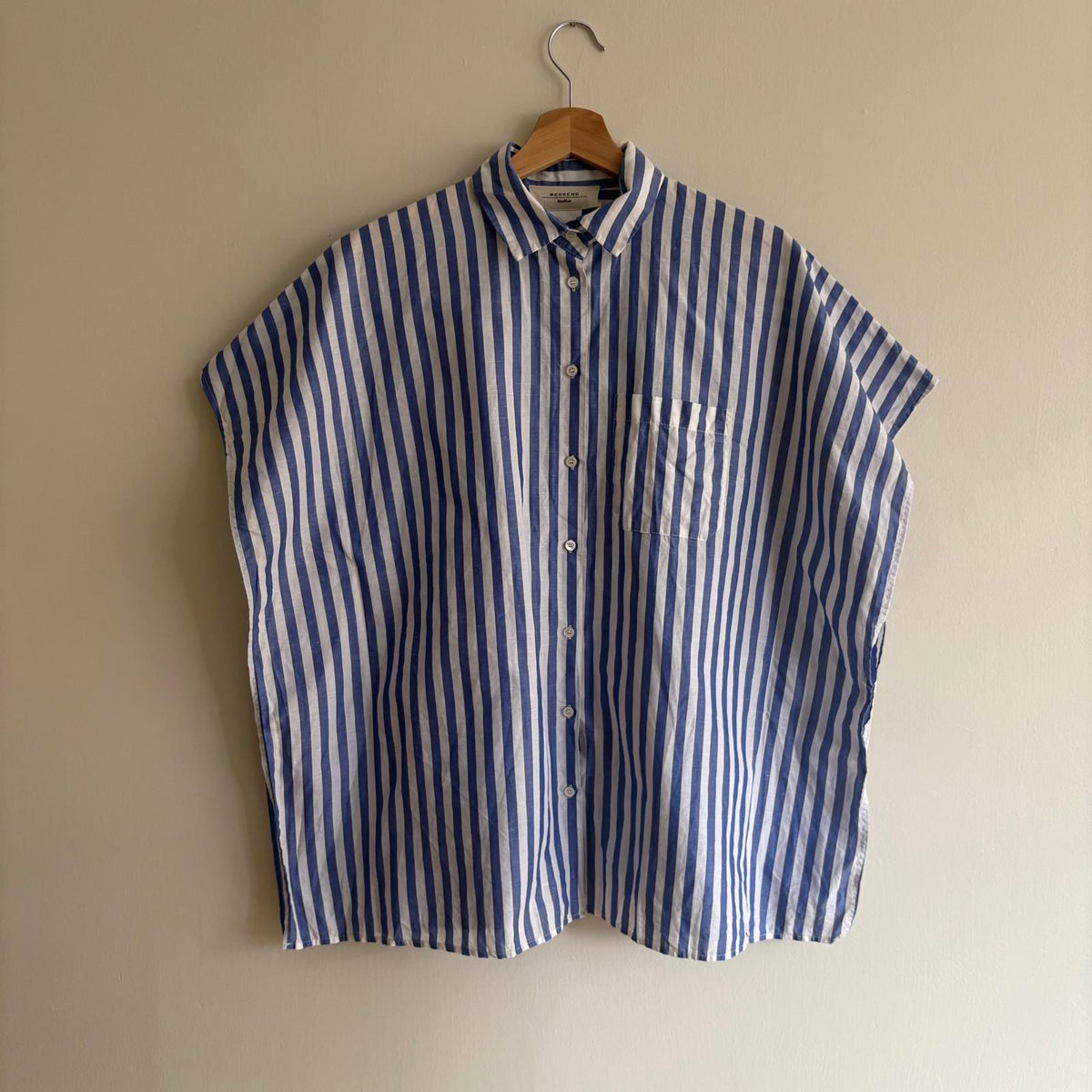 Weekend Max Mara Striped Shirt EU 40 UK 8 Blue White Oversized Cotton Boxy