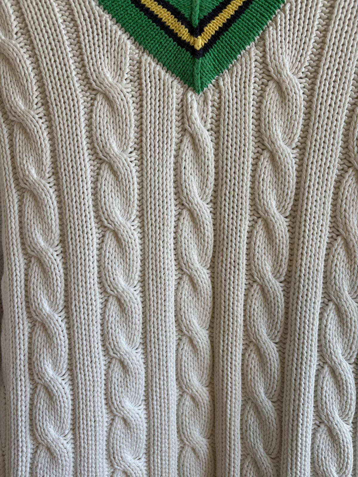 Polo Ralph Lauren Cable Knit Cricket Sweater XL Trim Fit Cream V-Neck Heritage