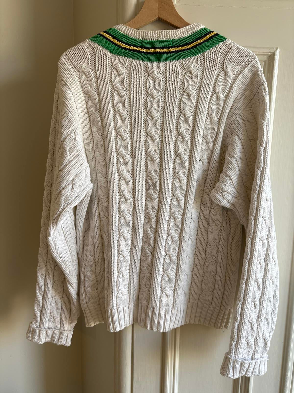 Polo Ralph Lauren Cable Knit Cricket Sweater XL Trim Fit Cream V-Neck Heritage
