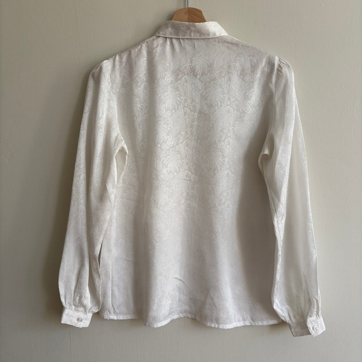 Vintage Jaeger | White Jacquard Puff Sleeve Blouse | Romantic 80s | UK 10