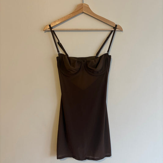 SKIMS | Brown Underwired Shaping Slip Dress | Bodycon Lingerie | 34D