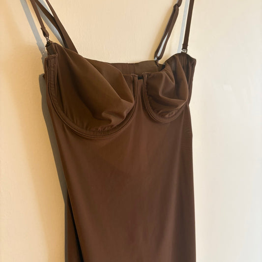 SKIMS | Brown Underwired Shaping Slip Dress | Bodycon Lingerie | 34D