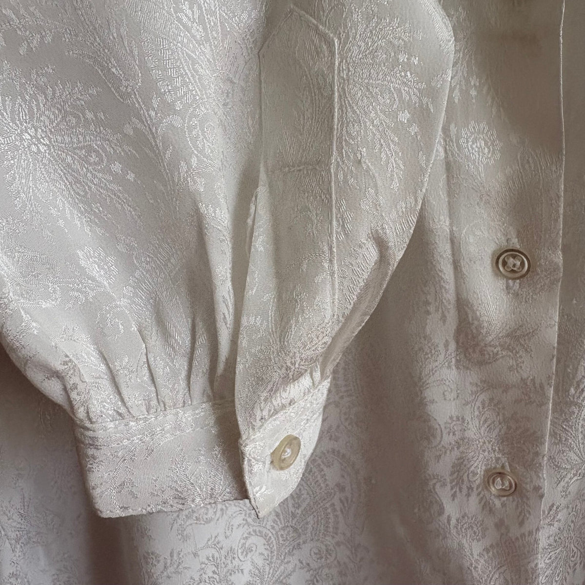 Vintage Jaeger | White Jacquard Puff Sleeve Blouse | Romantic 80s | UK 10