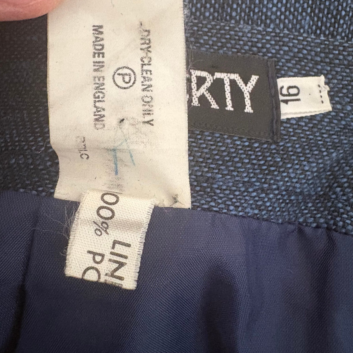 Vintage LIBERTY of London 100% Linen Navy Mini Skirt UK 12 Pencil High-Waist